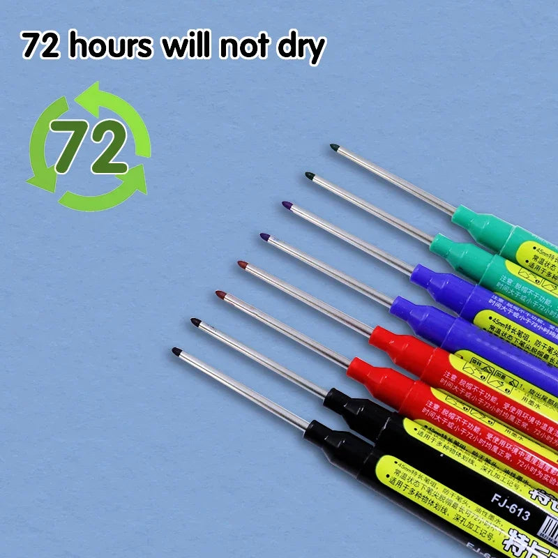 8Pcs 45mm Waterproof Long Head Nib Deep Hole Markers Pen Tile Carpenter Pen Multi-purpose for Woodworking Black/Blue/Red Ink