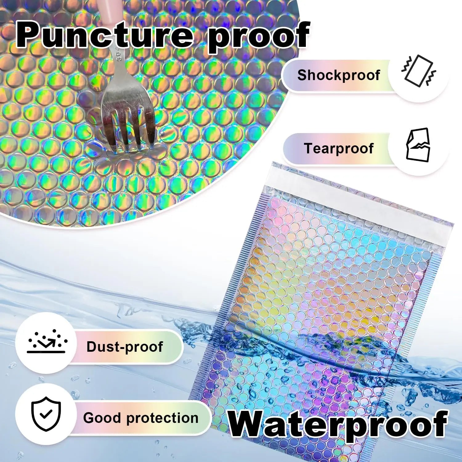 30 Pcs Holographic Bubble Mailers Waterproof Self Seal Adhesive Foil Glitter Glamour Shipping Bags for Mailing Supplies