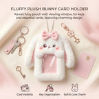 Cute Bunny Plush Photo Holder Student ID Card Holder Rabbit with Bowknot Design Photo Album Photo Protector Cover Gift for