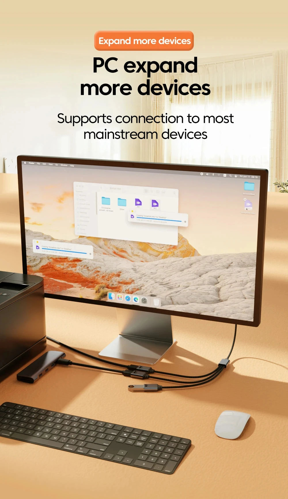 NNBILI 3 in 1 USB A/Type C Splitter HUB Expansion Cable Multi Port Expander Phone Charger  Adapter OTG Charging For Phone Table