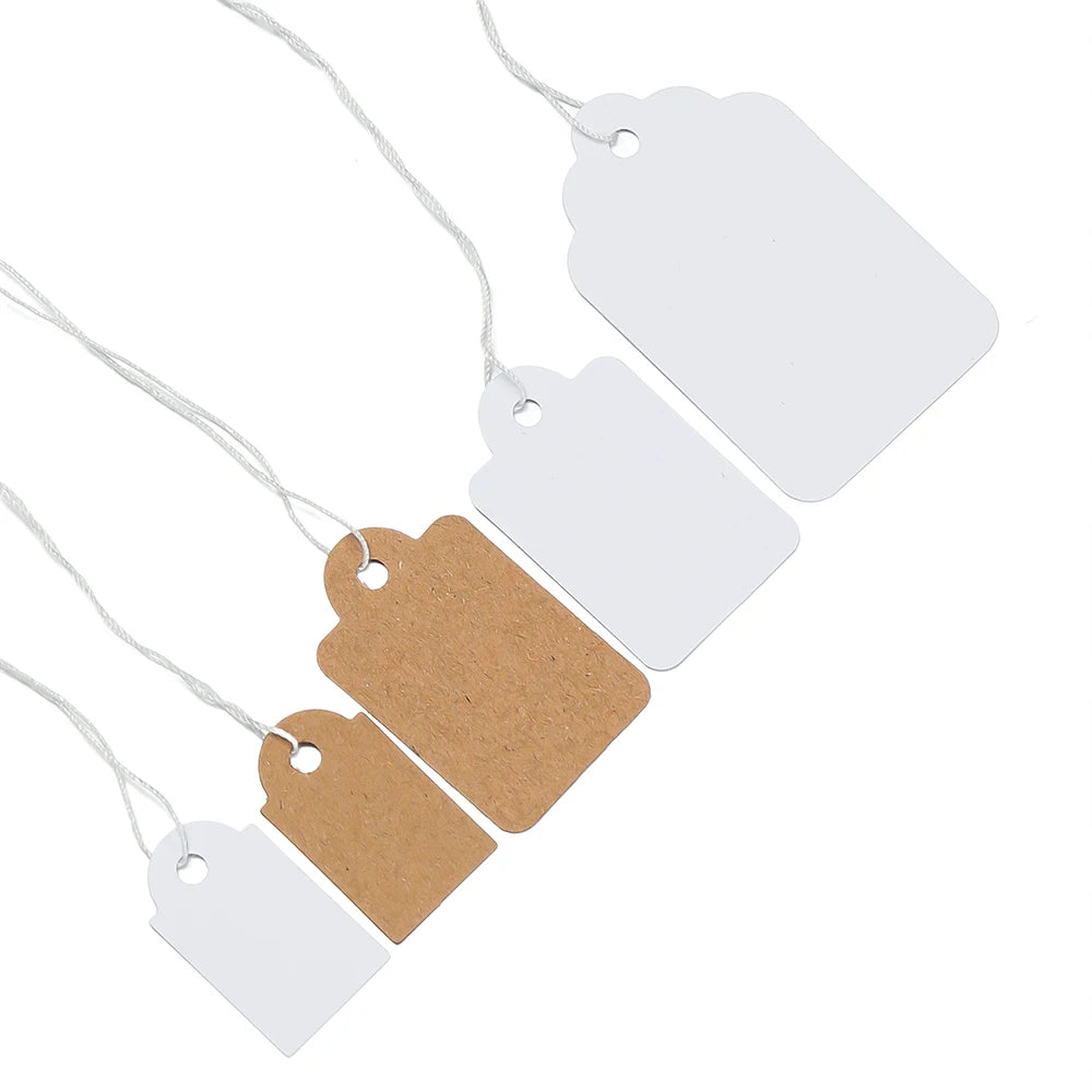 100pcs/lot  Price Label Tags String Tie Watch Jewelry Display Merchandise Price Label Paper Cards Rectangular Blank Price Tag