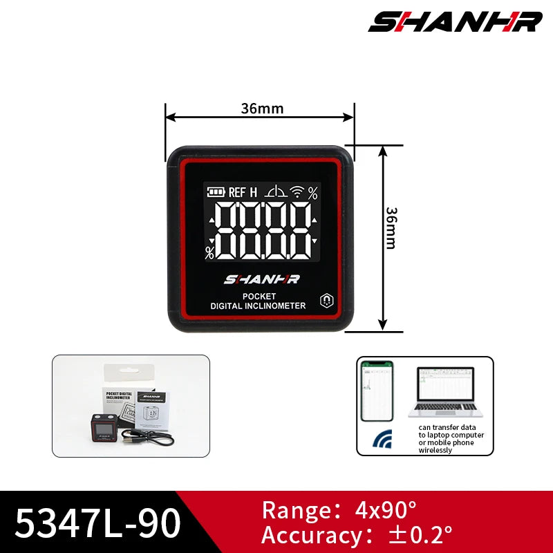 SHANHR Small Digital Level Rechargeable Protractor Inclinometer Digital Angle Finder Angle Measuring Tools
