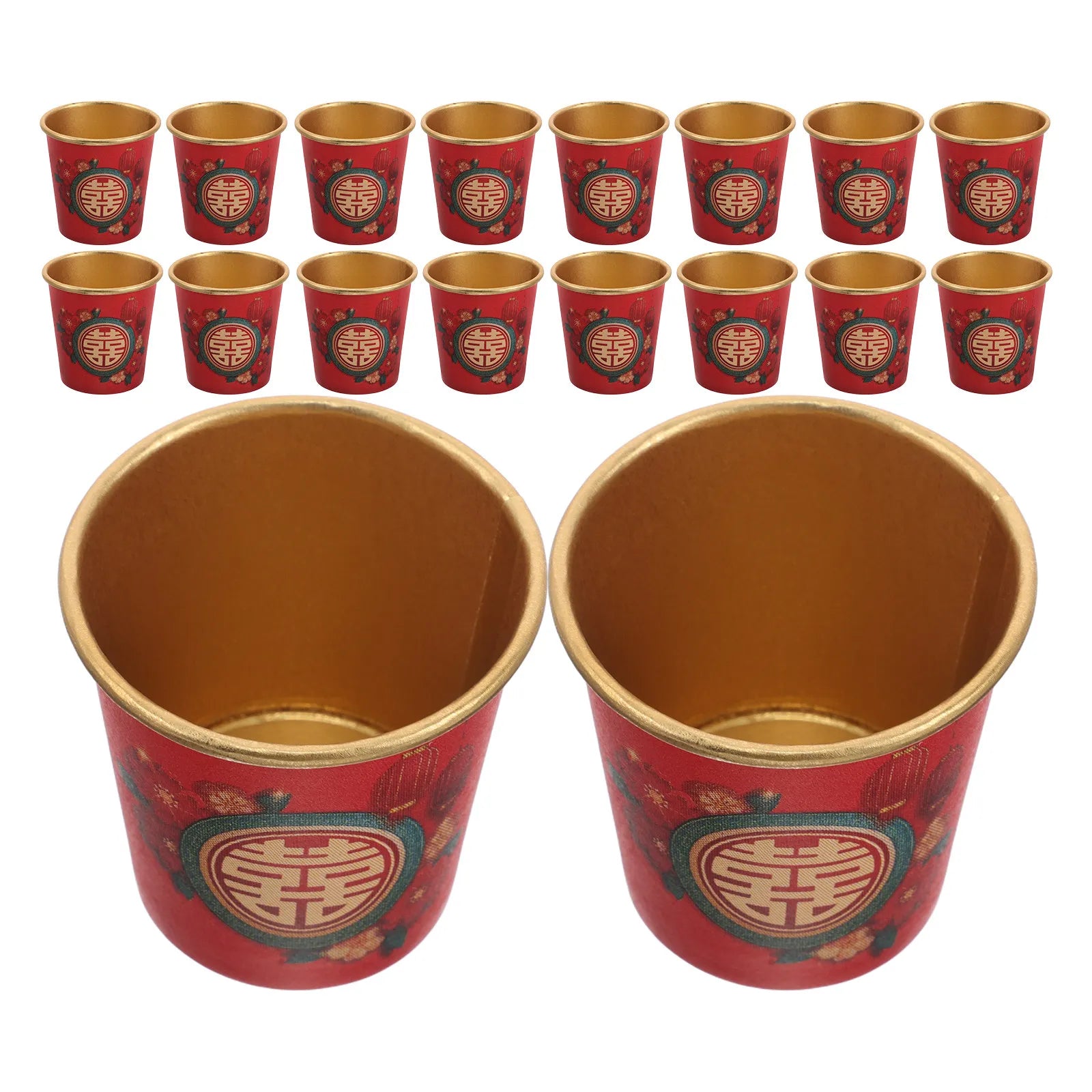 50Pcs Disposable Red Mini Paper Cups Wedding Toast Wine Tea Glasses Chinese Wedding Party Decoration