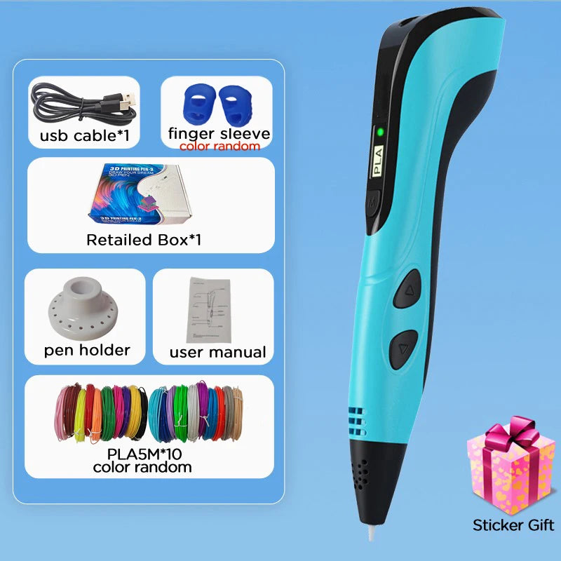 3D Pen Kids 40 Colors PLA Filaments 3D Priting Pen Children DIY Drawing Pens Type C Port Boys Girls Christmas Birthday Gifts
