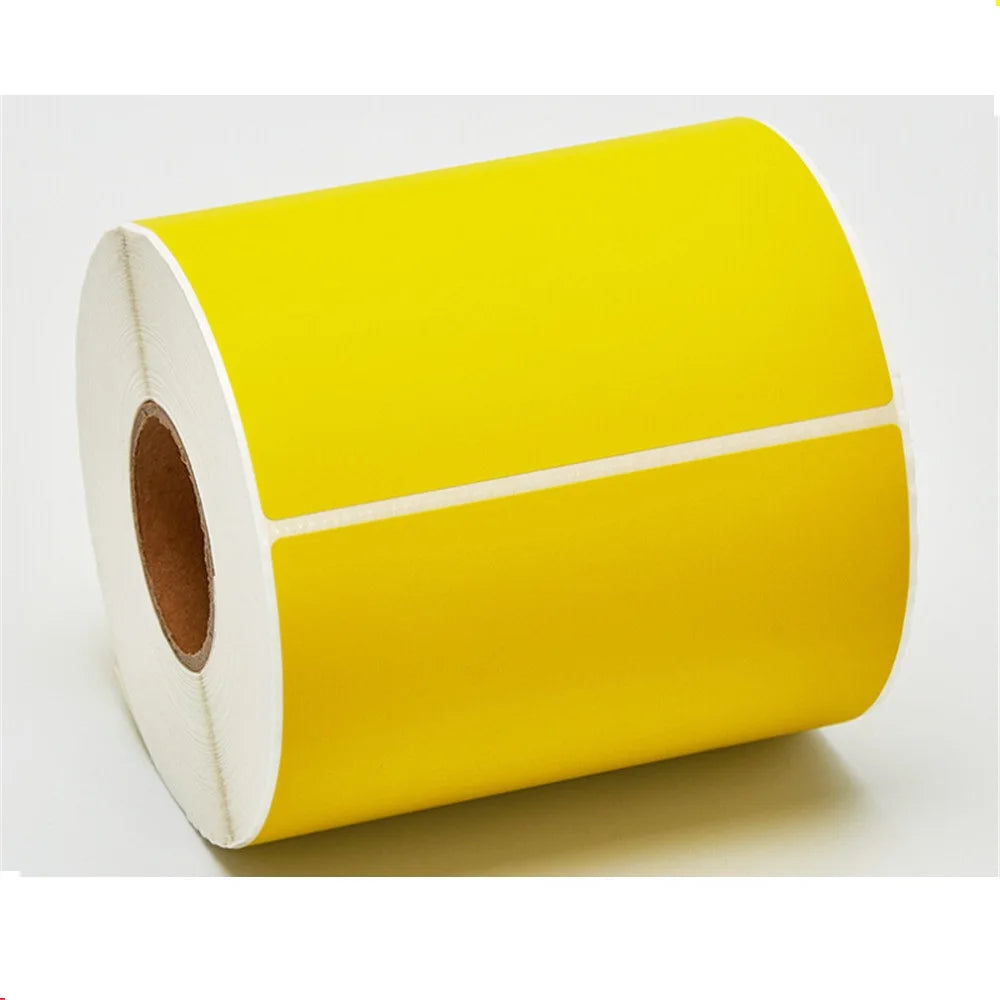 Yellow Color Adhesive Sticker, Round Thermal Barcode Sticker by Roll, Direct Thermal Print Shipping Label