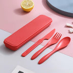 3In1 Wheat Straw Dinnerware Set Portable Reusable Cutlery Sets Knife Fork Spoon Chopsticks Travel Utensil Box Camping Tableware