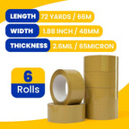 Low Noise Brown Packing Tape 72 Yards Extra Length,  Secure Sticky Brown Tape for Moving, Shipping, Sealing