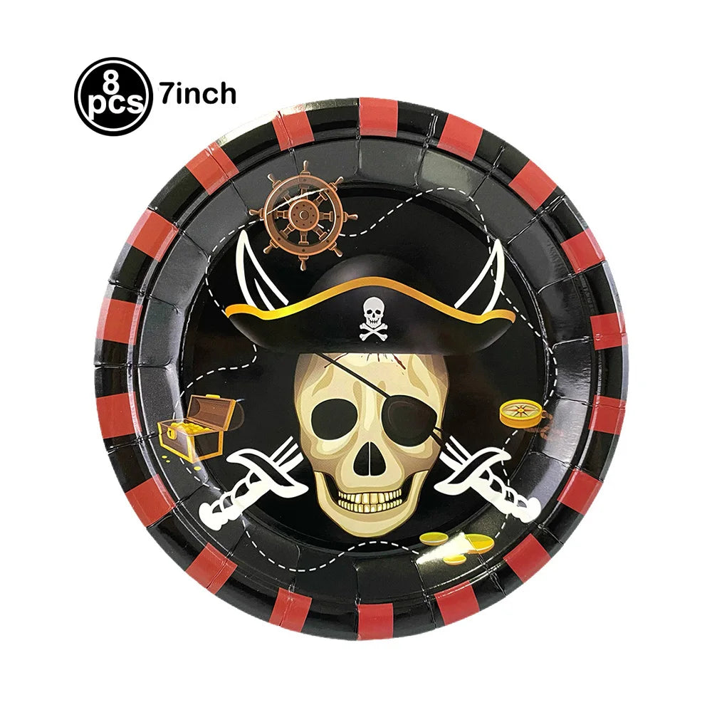 Pirate Party Paper Plate Cup Napkin Party Tableware Pirate Party Decor Pirate Ship Bone Dinnerware Supplies for Adult Kids Decor