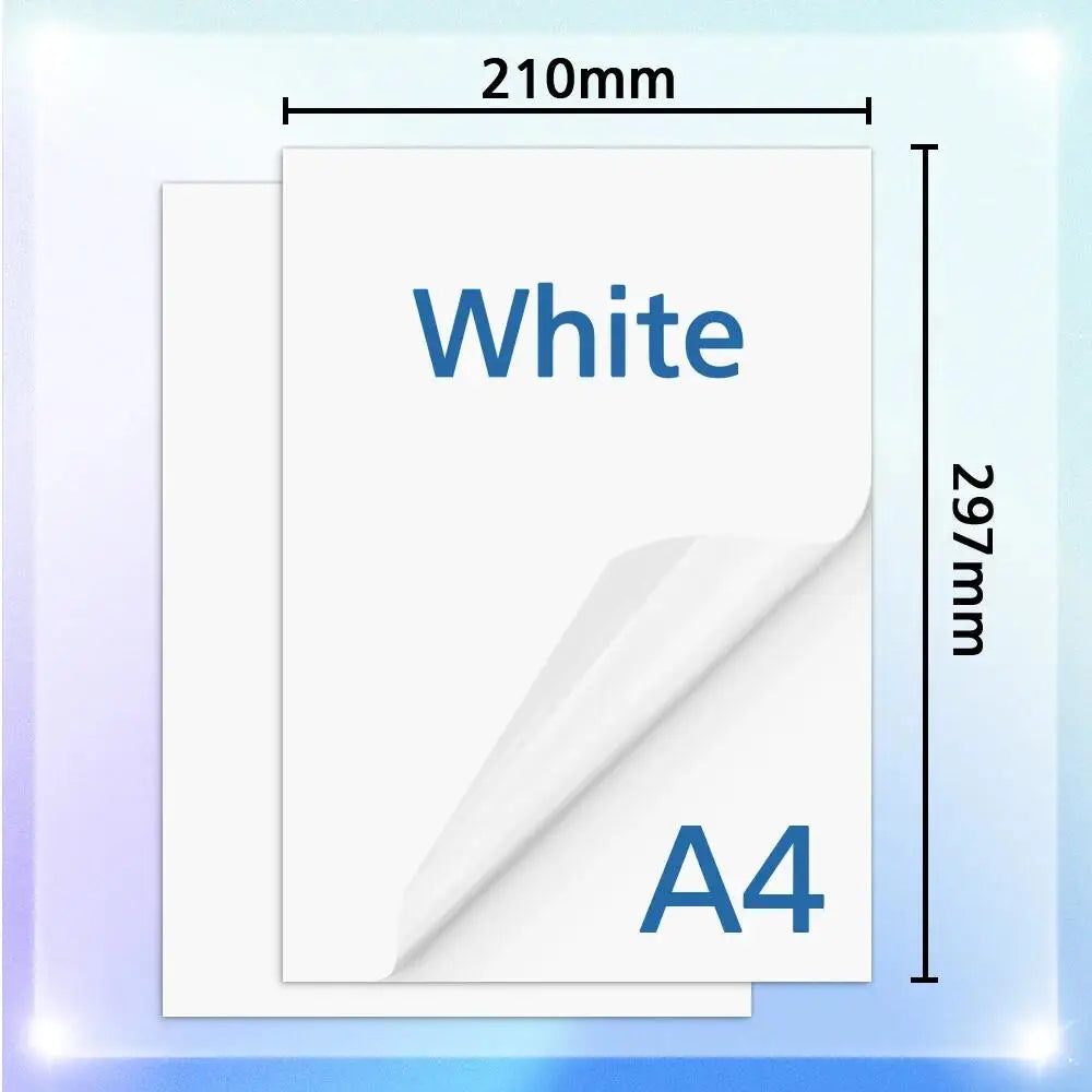 30Sheets/50Sheets Printable Vinyl Sticker Paper Self-adhesive A4 Glossy White Half Transparent Copy Paper for All Inkjet Printer
