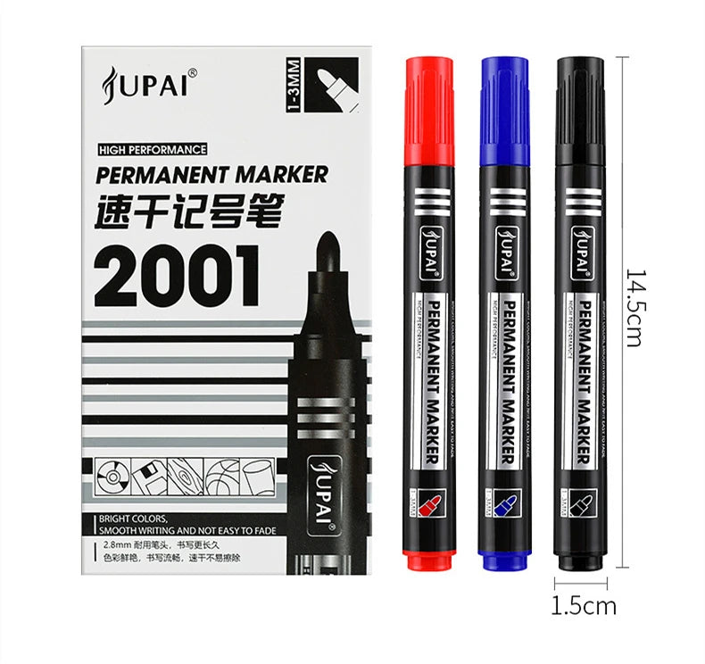 3/6Pcs/Set Permanent Marker Pen Fine Point Waterproof Ink Thin Nib Crude Nib Black Blue Red Ink 1.5mm Fine Color Marker Pens