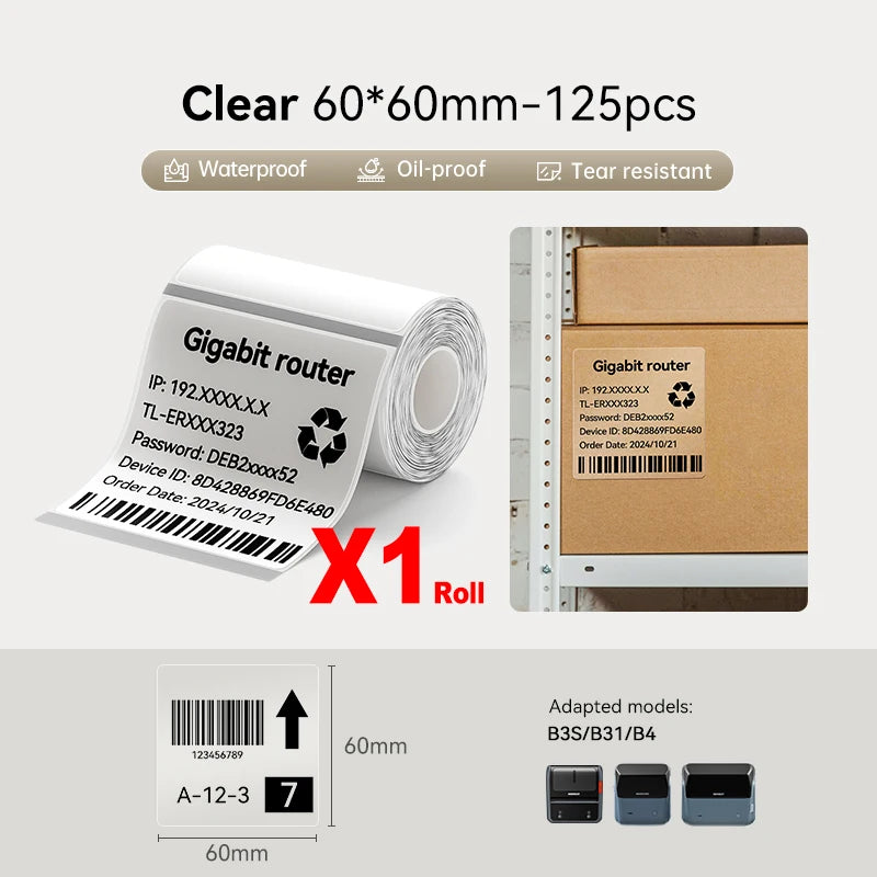 Large Size Labels for Niimbot B4 Portable 4inch Label Printer Shipping Barcode Tag Self-adhesive Stickers for Small Bussiness