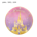 Pink Princess Castle Tableware Set Dessert Plates Cups tablecolth Balloon Banner Girls favorite Birthday Adult Wedding Decoratio