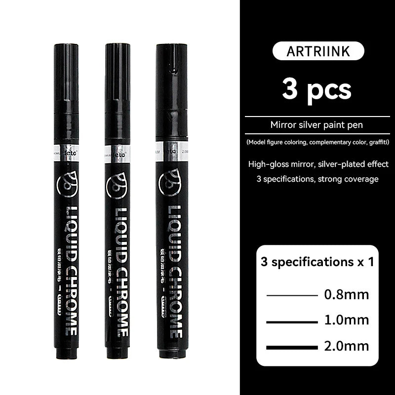 1-6pcs Chrome Pen Marker Mirror Waterproof DIY Reflective Paint Repair for Rock Ceramic Glass Metallic Gold/Silver 0.8/1/2mm Nib