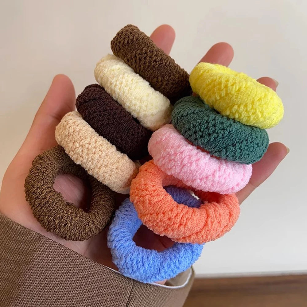 5pcs/Set Mixed Color Thick Hair Ties Soft Seamless Towel Scrunchies Women Girls Elastic No Damage Ponytail Holders Rubber Band