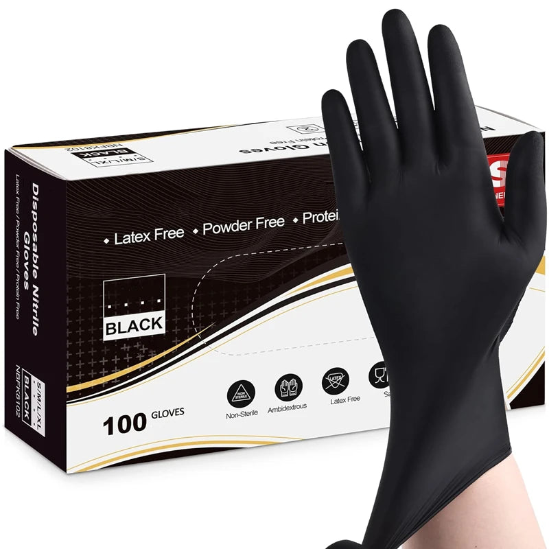 Nitrile Disposable Gloves Black 20/50/100PCS Latex Powder Free Gloves Industrial Grade Cooking Working Cleaning Hair Dye Gloves