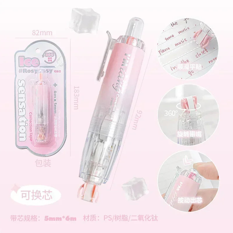 Kawaii Correction Tape Big High Capacity Pen Style 360 Rotate Corrector School Supplies Replaceable Core Student Stationery