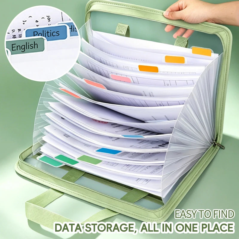 13 Layers A4 Transparent Handheld Accordion File Folder With Label Student Office Paper Organizer