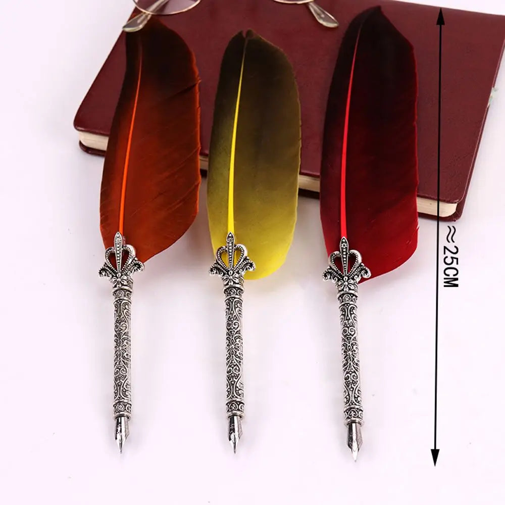 1 Set New Luxury Feather Pen 5 Nib Vintage Quill English Calligraphy Signature Pen European Gift Box Scuba Dive Writing Tools