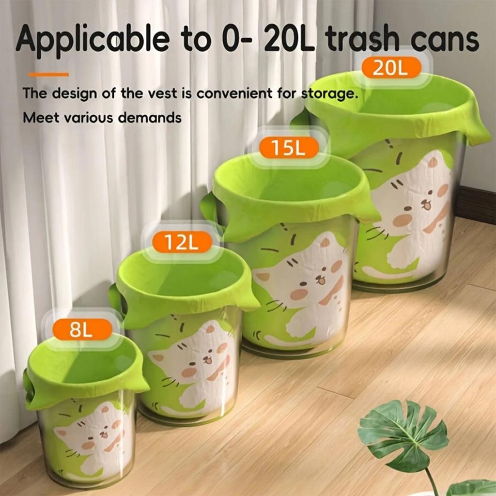 10/60pcs Cute Cat-printed Green Portable Thickened Garbage Bags Household Disposable Trash Bags Bathroom Kitchen Accessories