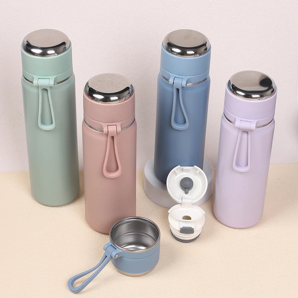 Stainless Steel Thermos Bottle 500ml/16.9oz And 600ml/20oz Vacuum Insulated Water Bottle With Handle Travel Insulated Cup