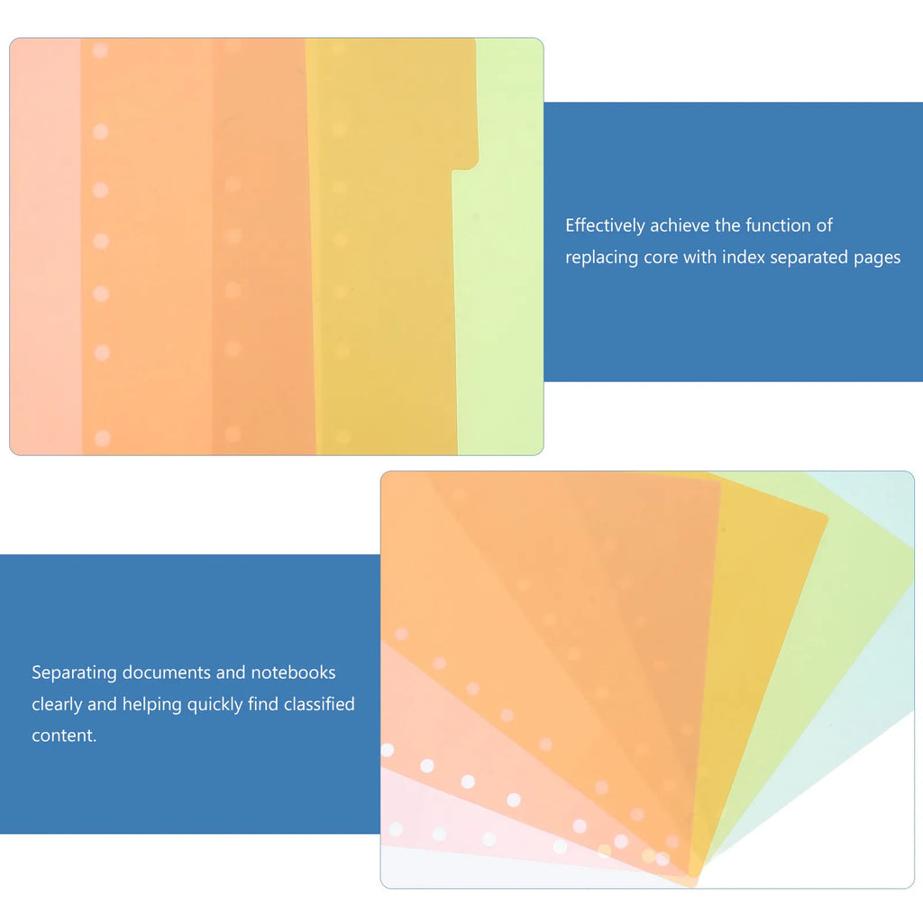 5Pcs Plastic Divider Index Paper Classification Tabs 11 Holes Long-Lasting Colorful Binder Page Markers Notepad Dividers