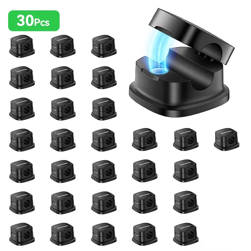 ROCOREN Magnetic Cable Organizer Self Adhesive Wire Holder Under Desk Adjustable Cable Management Wire Keeper Cable Holder Clips 6-30PCS