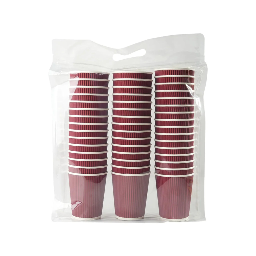 Red Corrugated Disposable Coffee Cups Heat Insulation Cups with Straw for Hot Beverage Ideal for Party Christmas New Year Supply
