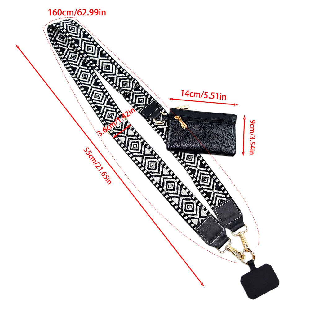 Adjustable 2-in-1 Crossbody Mobile Phone Lanyard Strap Anti-lost Cell Phone Case Rope With Universal Clip Zippered Coin Purse