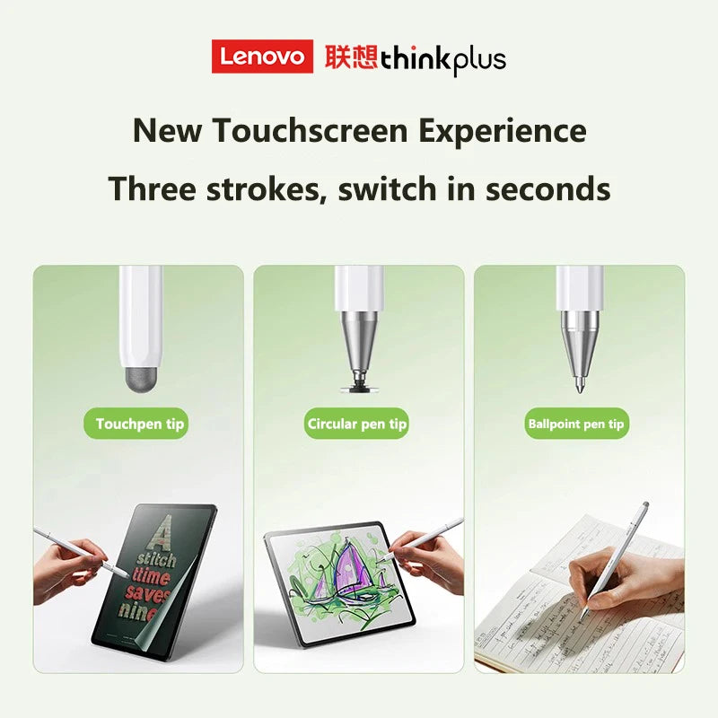 Lenovo Universal BP28 Stylus Pen for Android & iOS Tablets Compatible with iPad Huawei Xiaomi Samsung - Three Tips Included