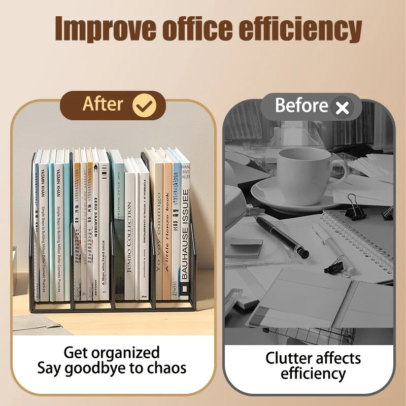 3 or 4 Slot Desktop File Organizer Metal Mesh Magazine Book Document Holder Black White for Office School Home Students Teachers