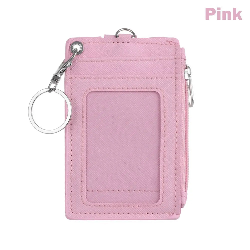 Portable Leather Business ID Card Credit Badge Holder Coin Purse Wallet Keychain