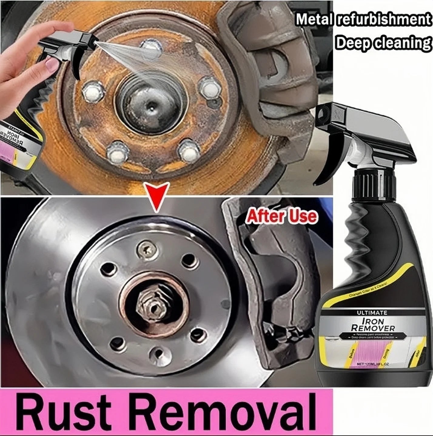 Car Quick-Care Rust Remover Spray, Car Exhaust Pipe Rust Remover, Car Wheel Rim Rust Remover, Metal Powder Cleaner