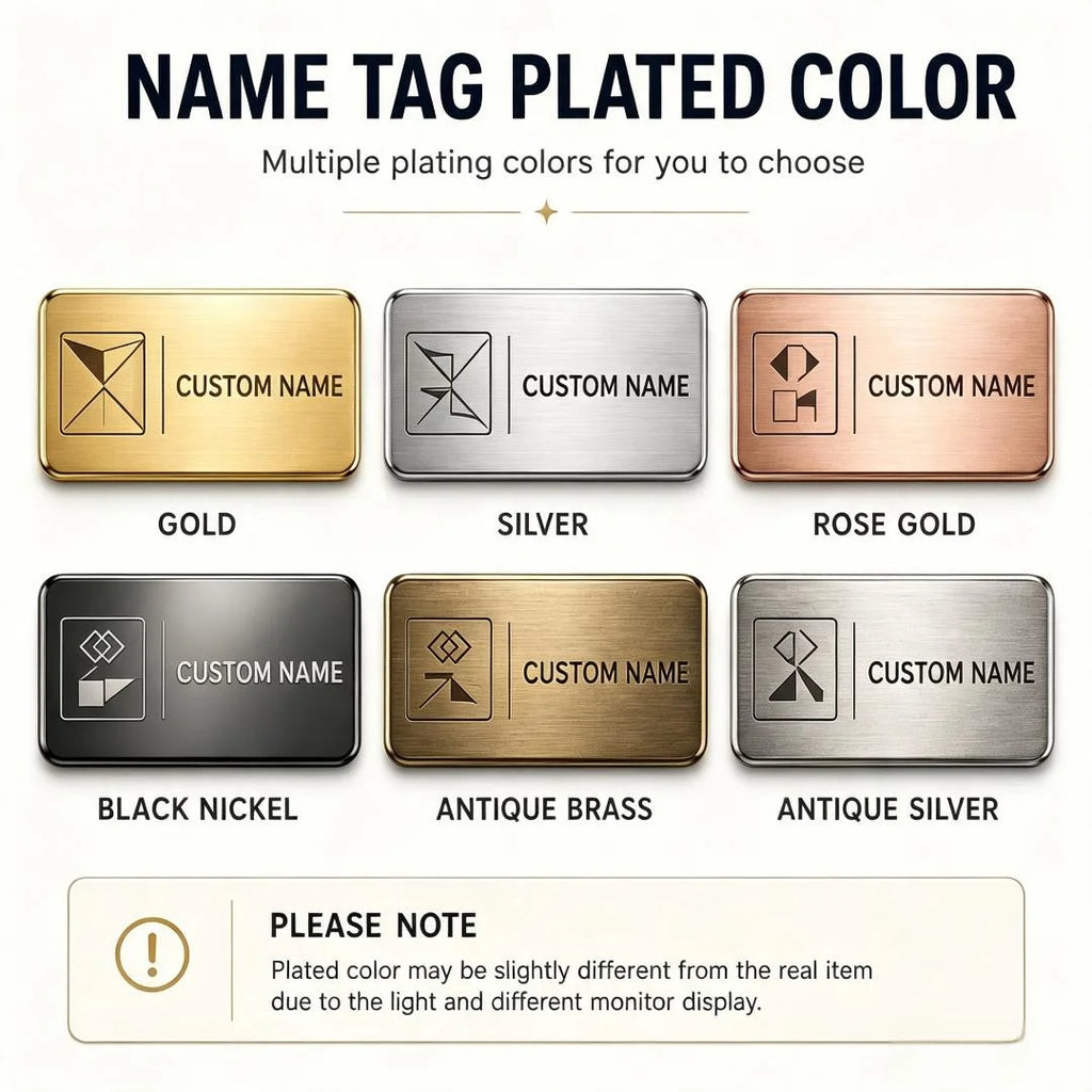 Custom Metal Name Badge Brushed Gold Silver Rectangular Staff Nameplate Free Design Personalized Employee Work Badge No MOQ