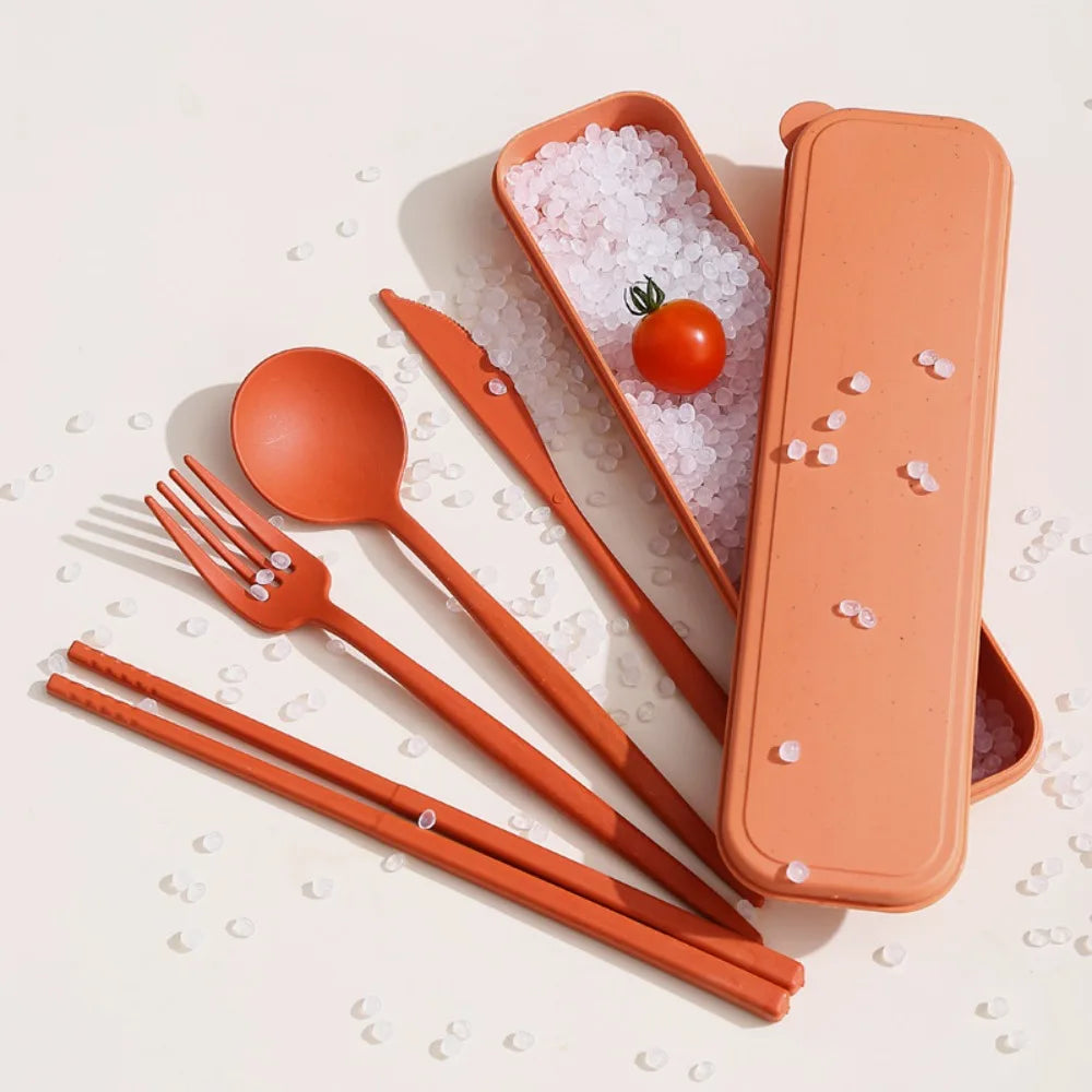 New Wheat straw Wheat Straw Dinnerware Set Eco-Friendly Portable Utensil Box Tableware Cutlery Set Travel