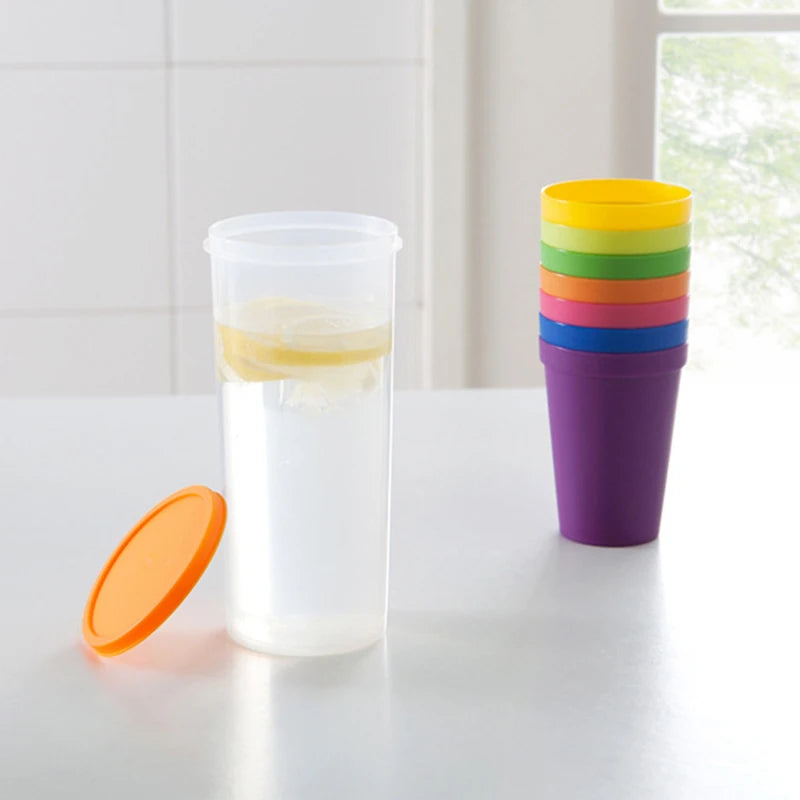 7pcs Rainbow Plastic Cups Set Reusable Water Mug Picnic Travel Trendy Funny Portable Rainbow Suit Cup Party Kids Drink Cup