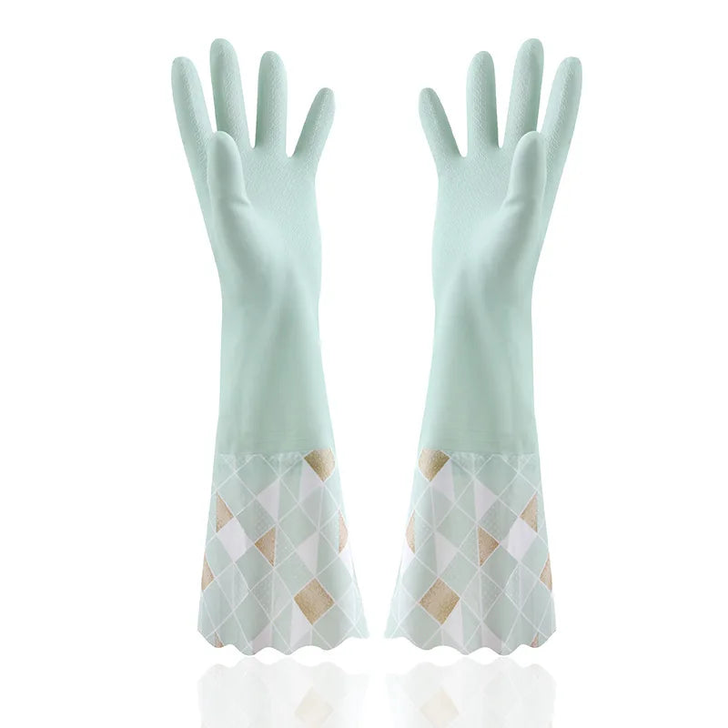 Waterproof Rubber Latex Velvet Gloves, Durable, Cleaning, Washing Clothes, Household, Kitchen, Winter