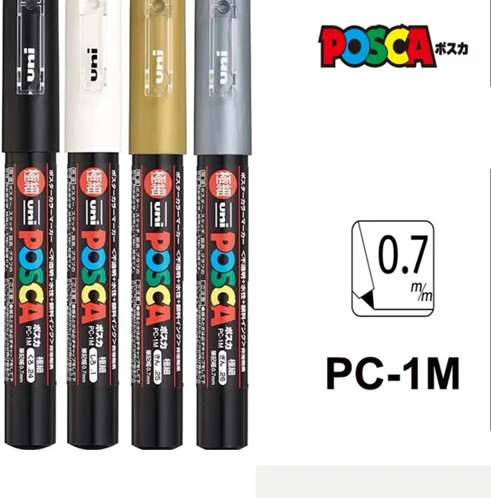 1pcs Japan UNI POSCA Marker Pen PC-1M/3M/5M POP Poster Graffiti Permanent Acrylic Marker White Black Gold Silver Art Supplies