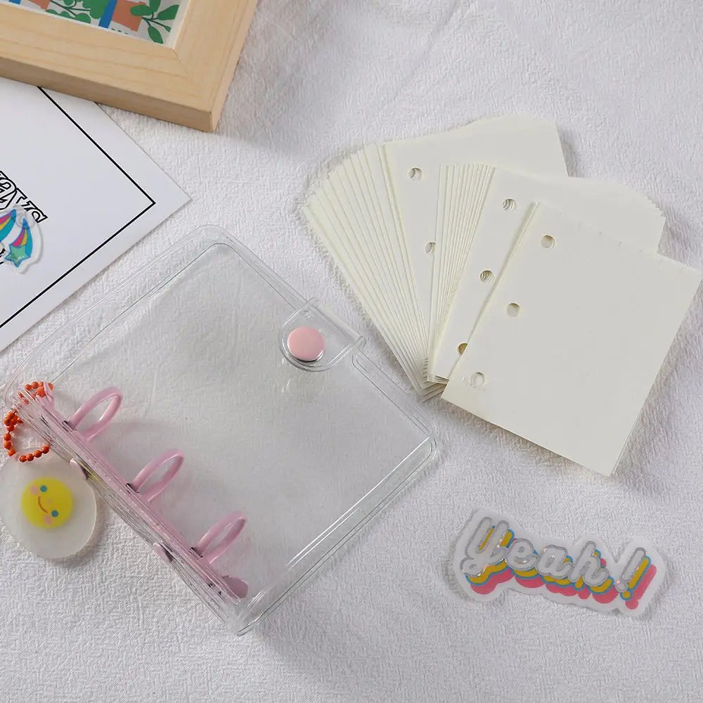 Portable Mini Handbook Glitter Notebook Pages Transparent Binder Notebook Cover Card Organizer 3 Hole Binder Clip Photo album