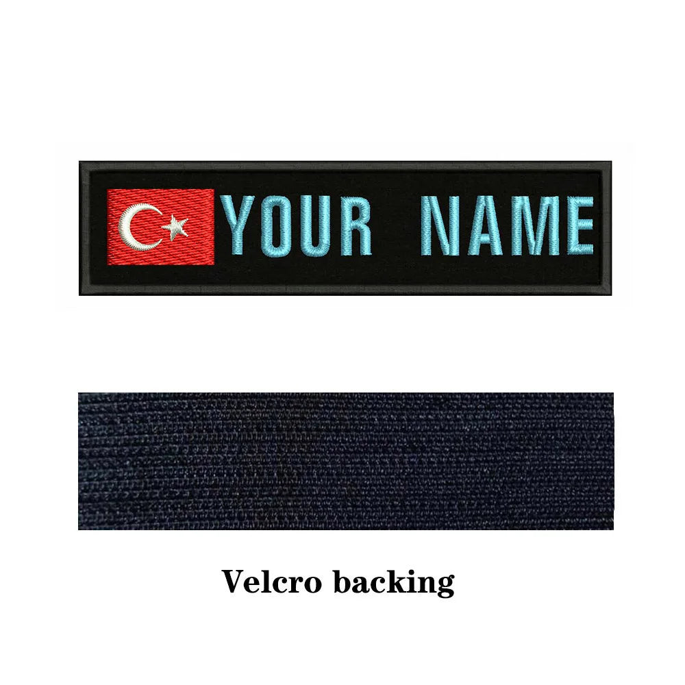 Turkish Flag Turkey 10X2.5cm Embroidery Custom Name Text Patch Stripes Badge Iron On Or  Patches