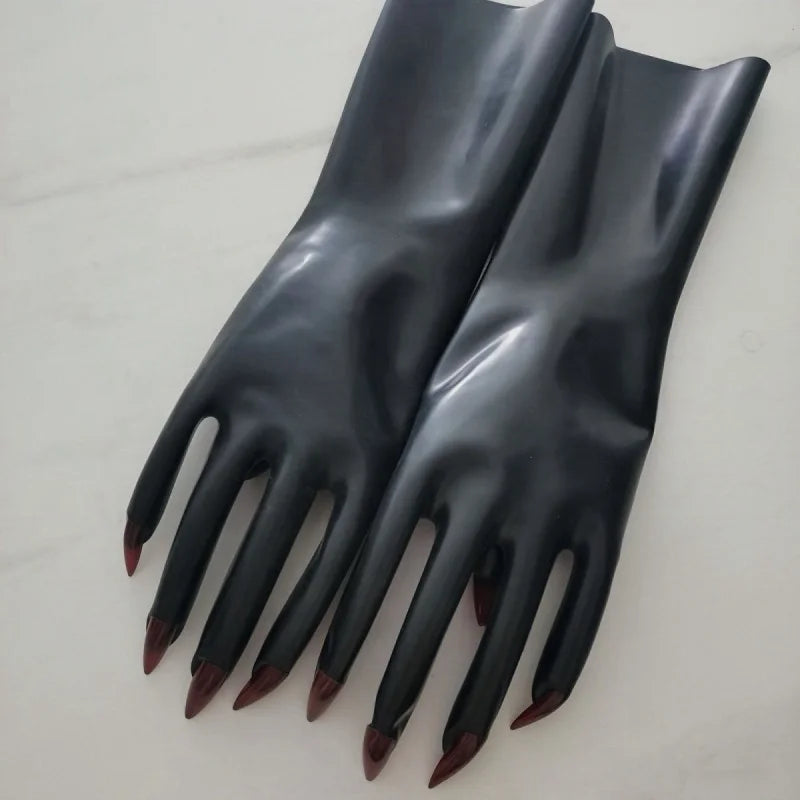 Latex nail art short gloves black Halloween cosplay gloves