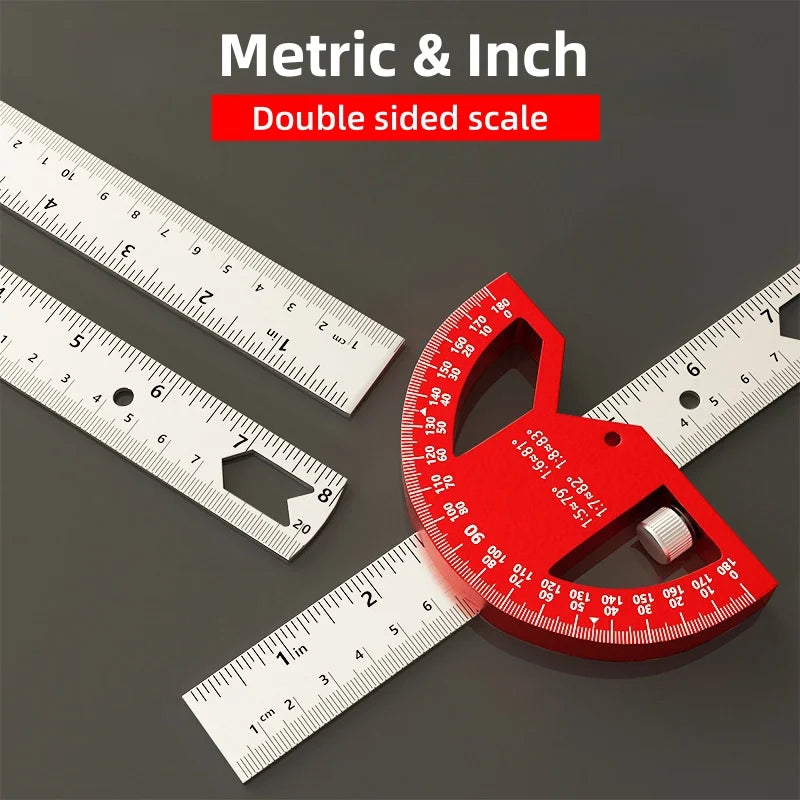 8/12Inch 180° Protractor Aluminum Alloy / Plastic Angle Finder Angle Ruler Woodworking Tools Measuring Ruler Meter Goniometer