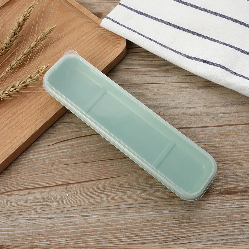 Portable Travel Tableware Storage Box with Transparent Cover Utensil Organizer for Outdoor School Home Dinnerware Kit