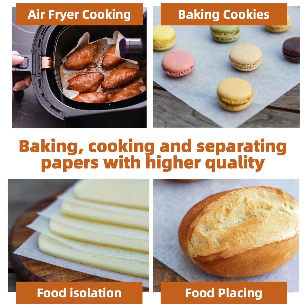 Parchment Paper Baking Paper 4"6"8"9"10"12" Precut Non-Stick Grilling Food Packaging Oven Air Fryer Steaming Bread Cake Cookie