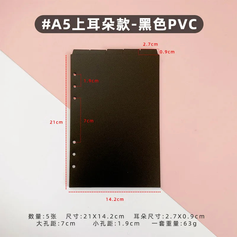 A5/A6 6 Sheets Binder Paper Dividers Page Dividers Notebook Dividers Binder Tabs Dividers Plastic Tabs Dividers Tabs for Binder