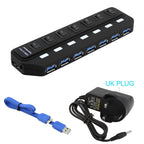 USB 3.0 HUB Multi USB Splitter 4/7 Port Expander High Speed USB 3.0 Hab with Power Adapter USB 3.0 Hub with Switch for Laptop PC