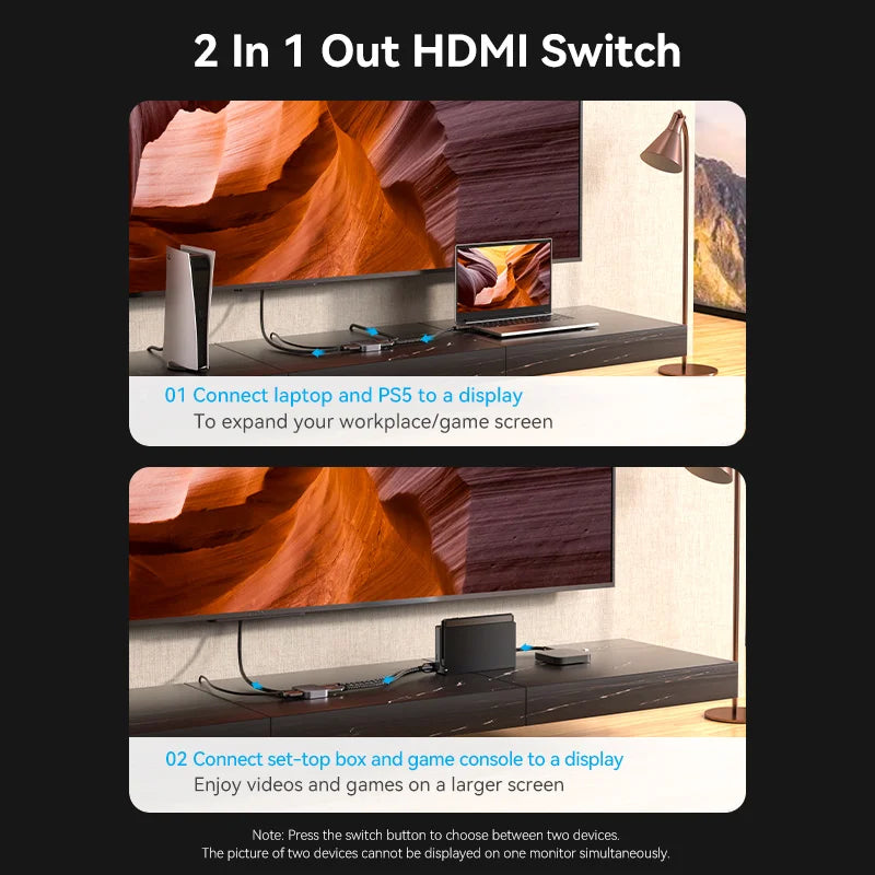 Vention 8K HDMI Splitter 4K144Hz 2 In 1 Out for TV Xiaomi Xbox SeriesX PS5 HDMI Cable Monitor Projector HDMI 2.1 Switch Switcher