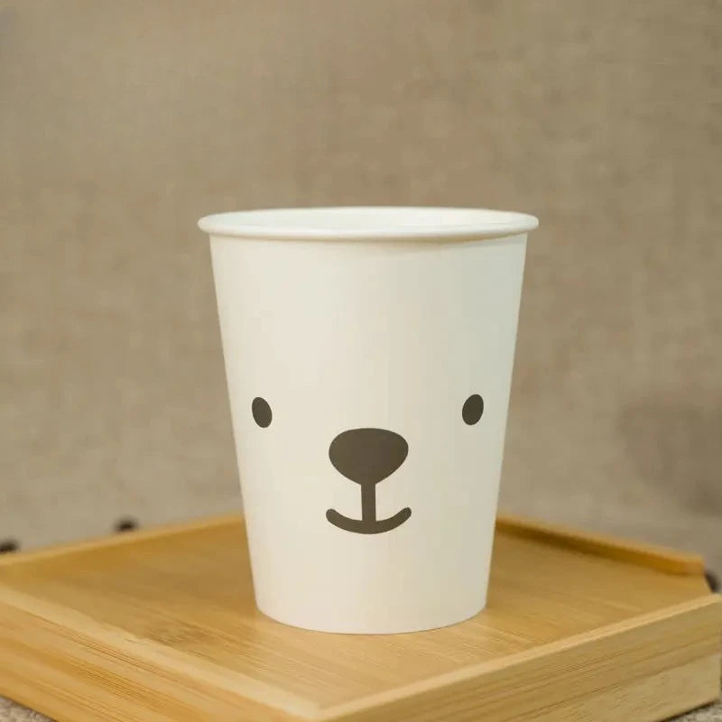 50pcs Disposable Cartoon Cute Cups White Thicken Durable Cups for Hot and Cold Drinks Household Party Office Coffee Cup