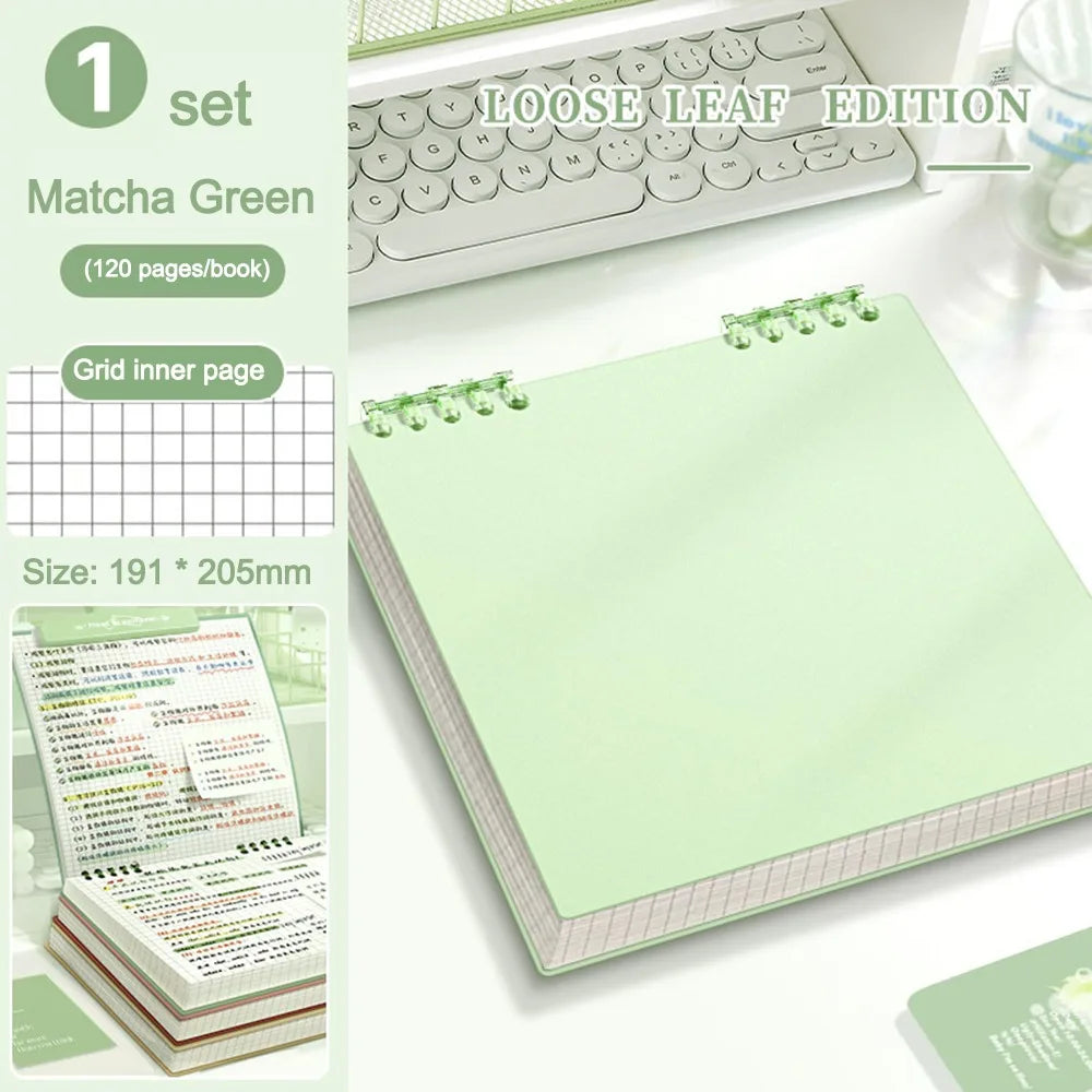 Multifunctional 120 Pages Loose-leaf Notebook Color Detachable Diary Book Grid Inner Pages Flip Up Hand Account Book Students