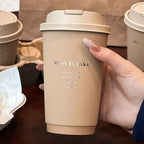 50 Sets Disposable Paper Cups with Lid Commercial Eco Friendly Hot Cold Drinks Universal Container Brown Letter Print Coffee Cup