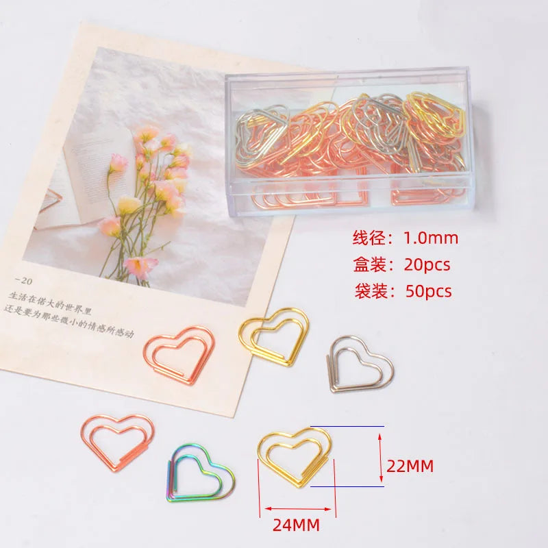 30/50pcs Heart Metal Paper Clips Binder Clip Mini Bookmark Book Binding Note Decor Stationery School Office Binding Supplies